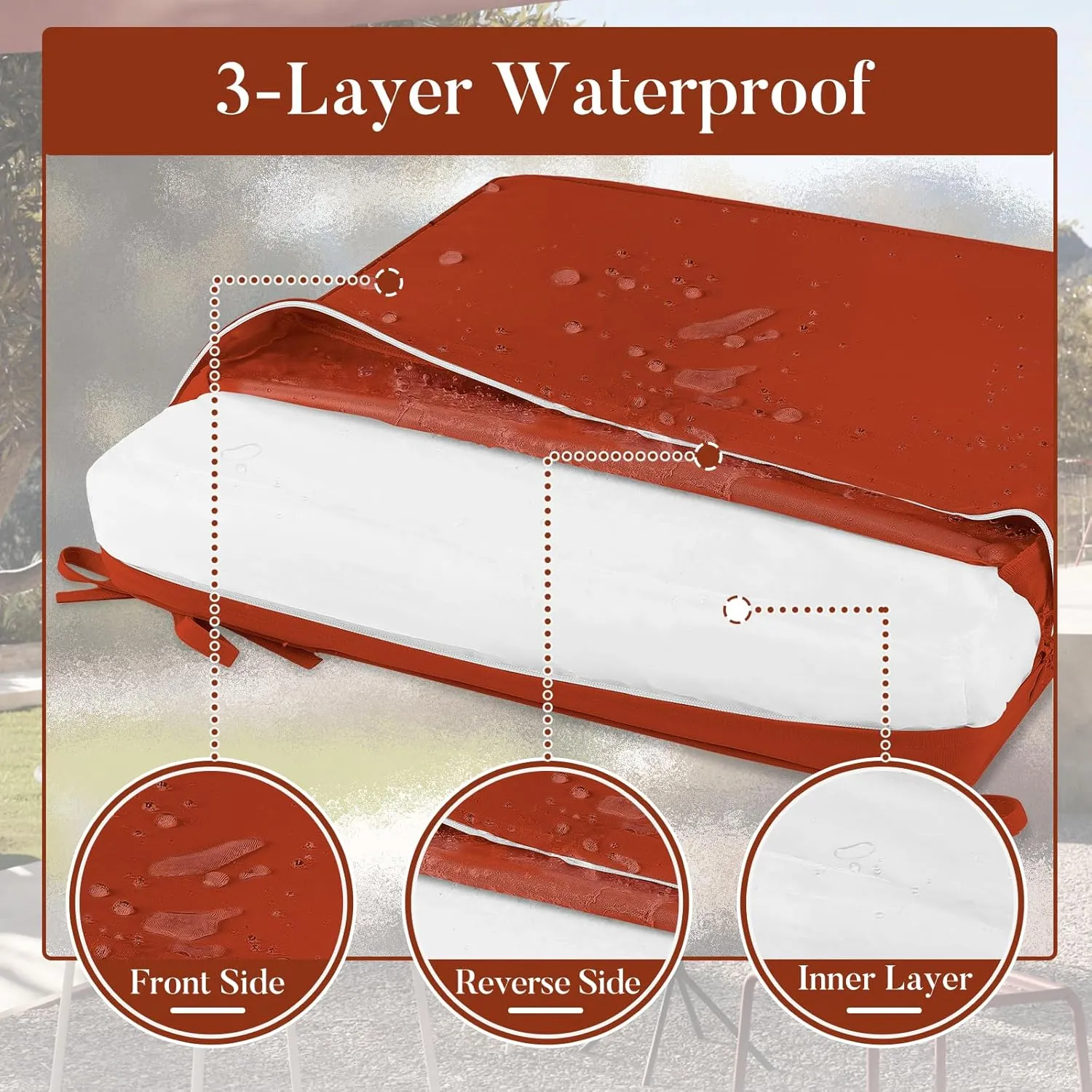 Basic Beyond Outdoor Chair Cushions for Patio Furniture, Waterproof Outdoor Seat Cushions Set of 4 18 x 18, Patio Chair Cushions Set of 4 with Ties and Handle, Brick Red