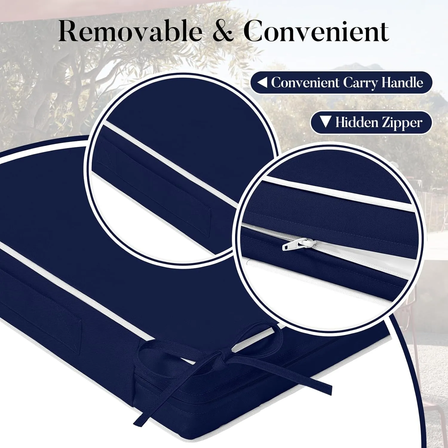 Basic Beyond Outdoor Chair Cushions for Patio Furniture, Waterproof Outdoor Seat Cushions Set of 4 19 x 19, Patio Chair Cushions Set of 4 with Ties and Handle, Navy Blue/White