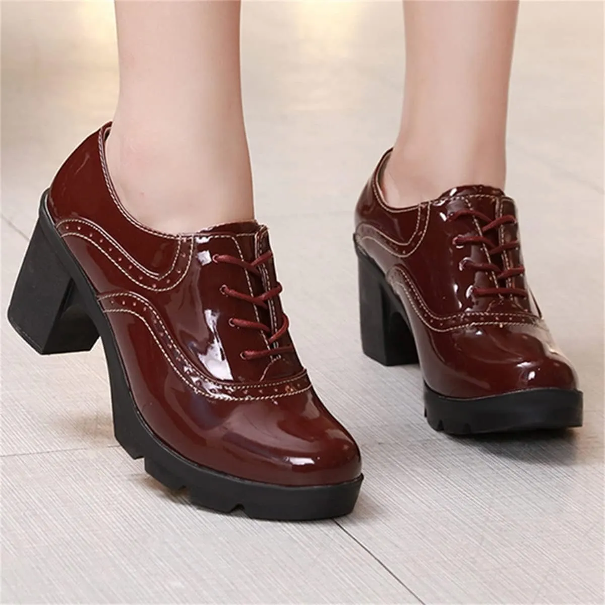 Betastella Women's Chunky Heel Platform Ankle Booties Lace Up Vintage Oxfords Shoes