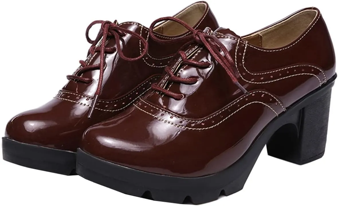 Betastella Women's Chunky Heel Platform Ankle Booties Lace Up Vintage Oxfords Shoes