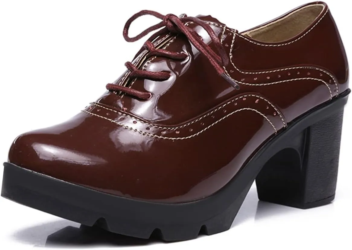 Betastella Women's Chunky Heel Platform Ankle Booties Lace Up Vintage Oxfords Shoes