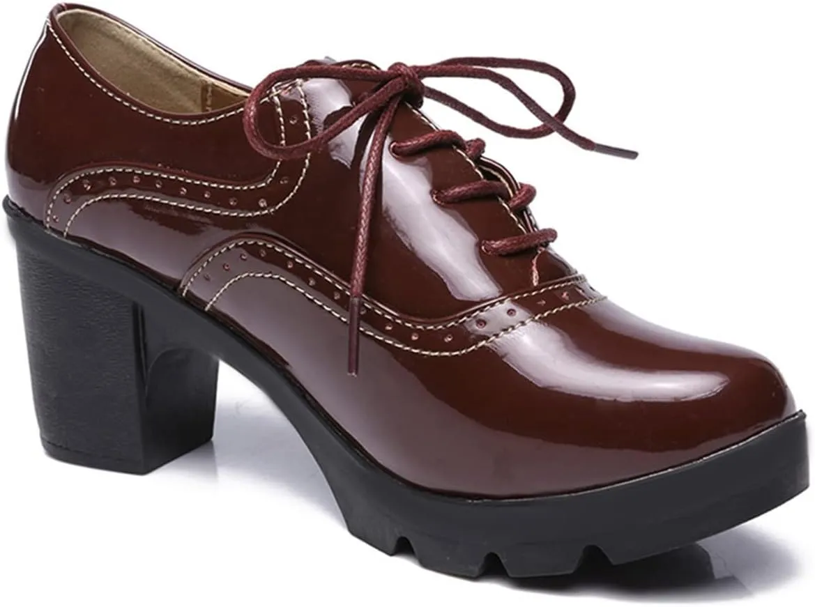 Betastella Women's Chunky Heel Platform Ankle Booties Lace Up Vintage Oxfords Shoes