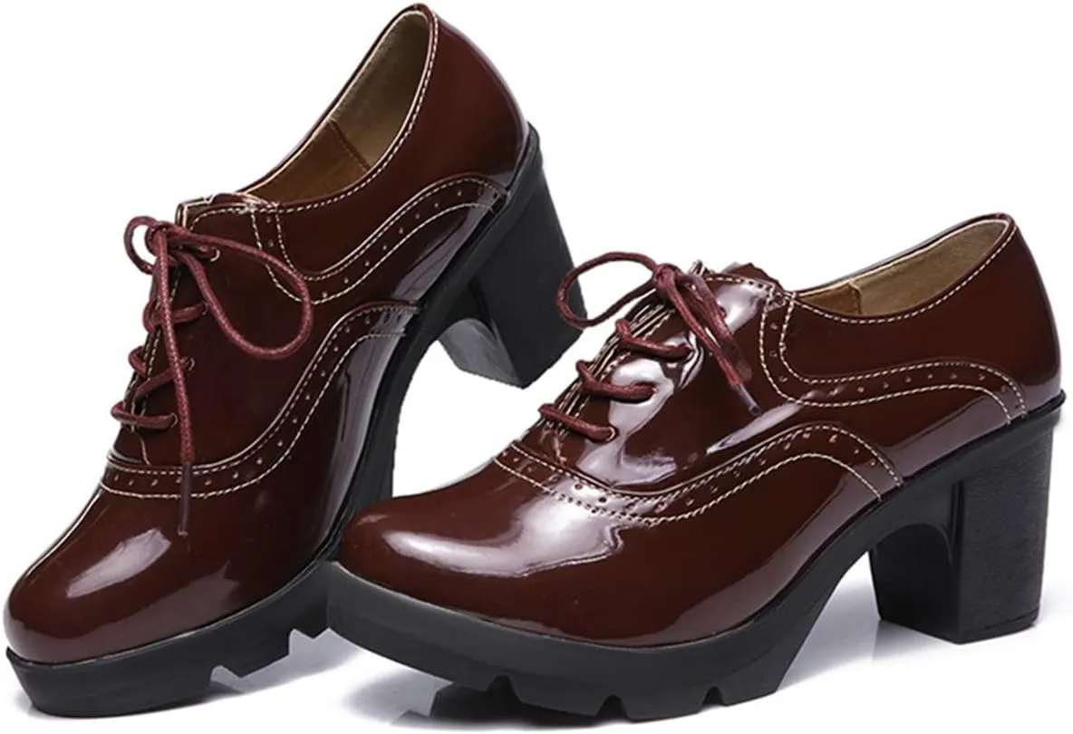 Betastella Women's Chunky Heel Platform Ankle Booties Lace Up Vintage Oxfords Shoes