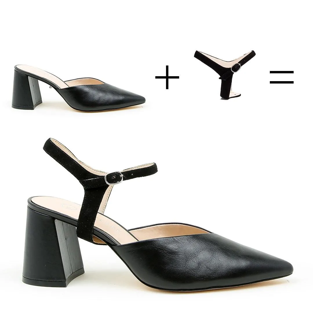 Black V Mule   Black Suede Jackie Strap