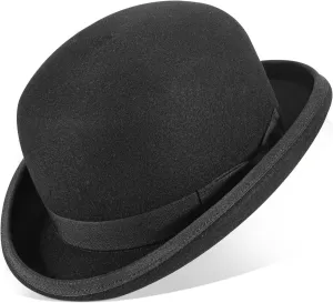 Bowler Derby 100% Wool Theater Quality Hat for Men Women, Clown Bowler, Bolo Hat–Genuine Felt Derby Hats for Costumes