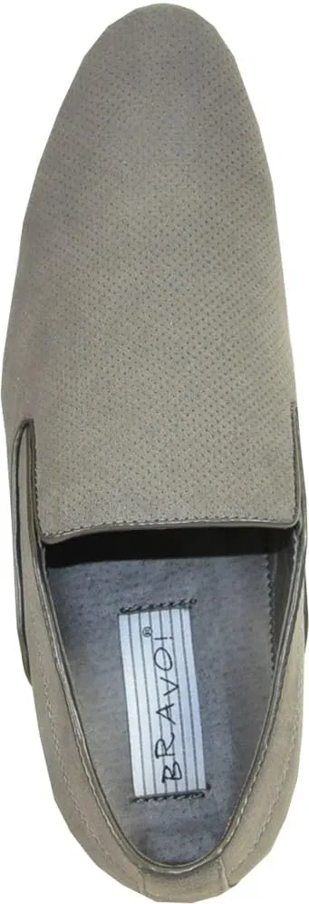 Bravo Mens Dress Shoes Berto-6 Faux Suede Loafer Fashion with A Plain Round Point Toe