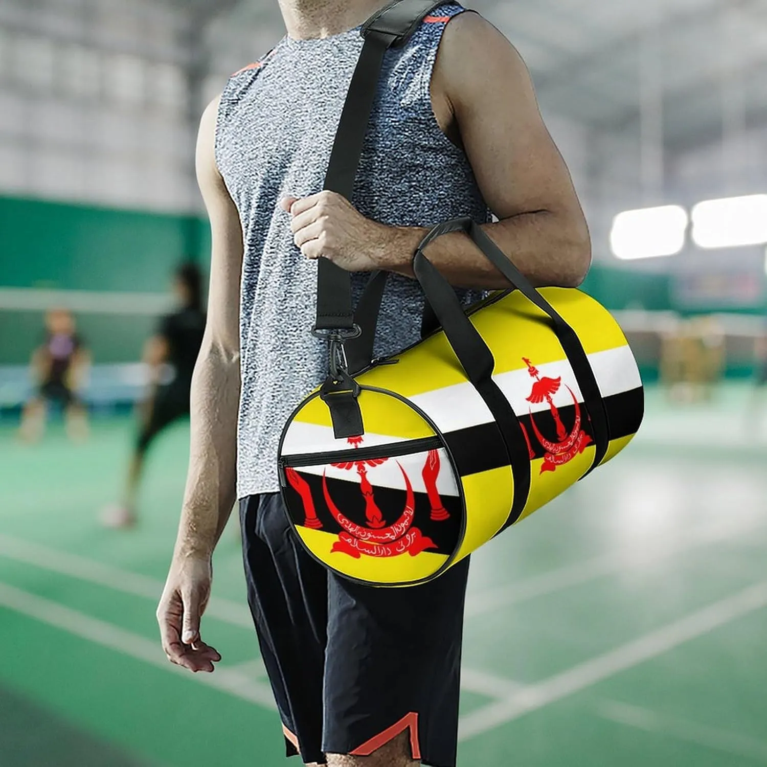 Brunei Flag Gym Duffel with Wet Pocket for Boys Girls Sports Travel Overnight Weekender