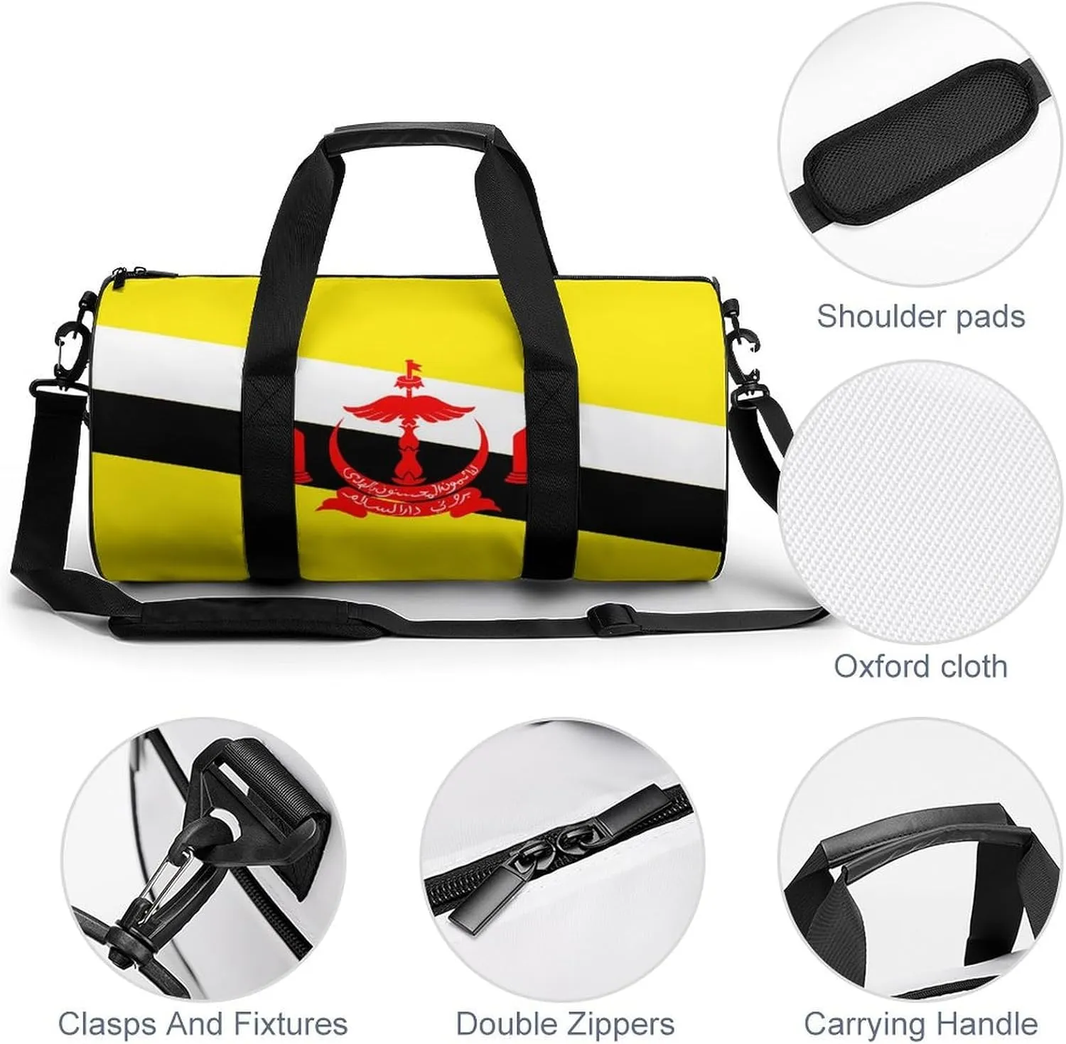 Brunei Flag Gym Duffel with Wet Pocket for Boys Girls Sports Travel Overnight Weekender
