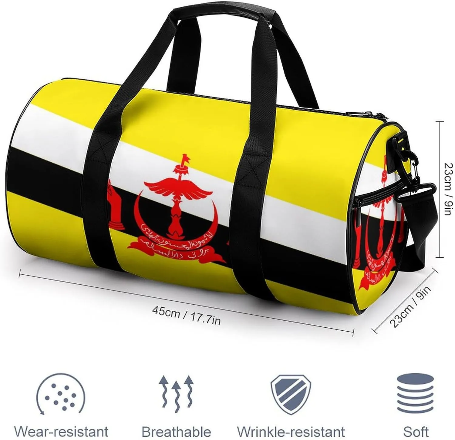 Brunei Flag Gym Duffel with Wet Pocket for Boys Girls Sports Travel Overnight Weekender