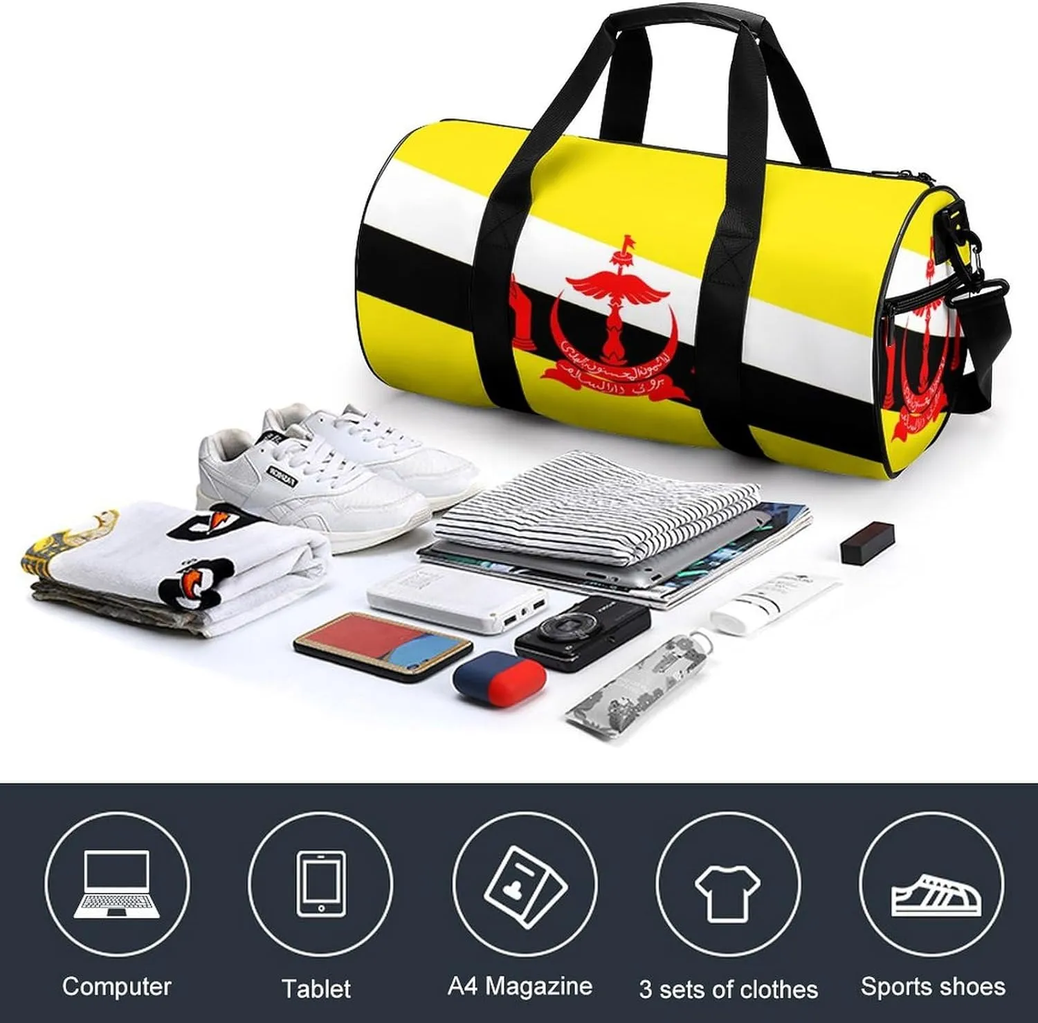 Brunei Flag Gym Duffel with Wet Pocket for Boys Girls Sports Travel Overnight Weekender