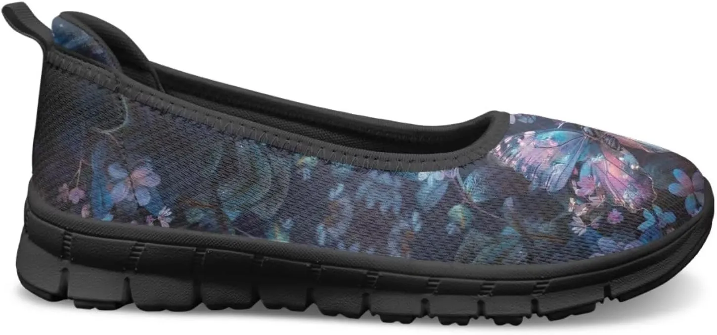 Butterfly Design Shoes for Women Slip On Loafer Flats Mesh Non Slip Low Cut Indoor Outdoor Comfortable Casual Footwear