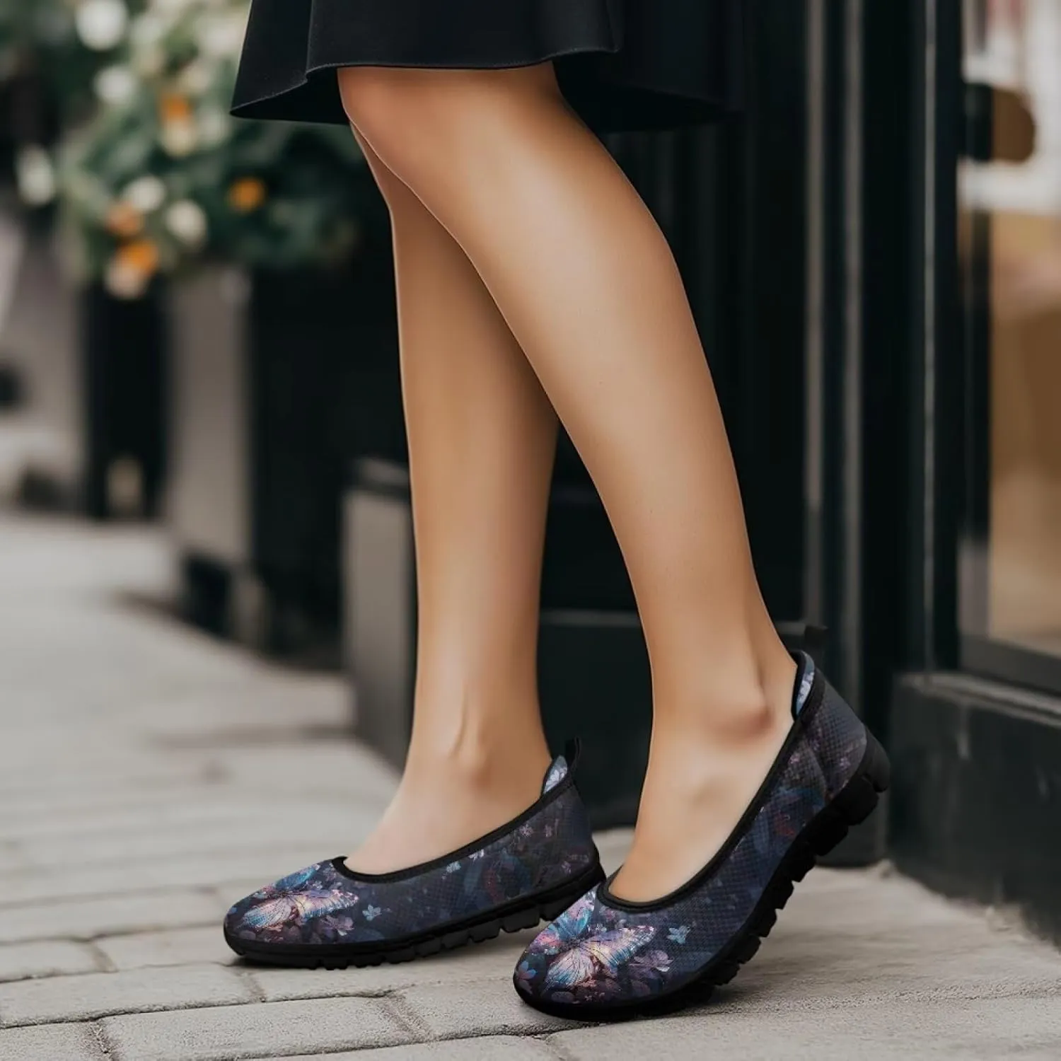 Butterfly Design Shoes for Women Slip On Loafer Flats Mesh Non Slip Low Cut Indoor Outdoor Comfortable Casual Footwear