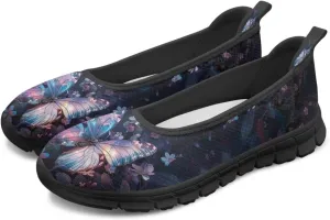 Butterfly Design Shoes for Women Slip On Loafer Flats Mesh Non Slip Low Cut Indoor Outdoor Comfortable Casual Footwear