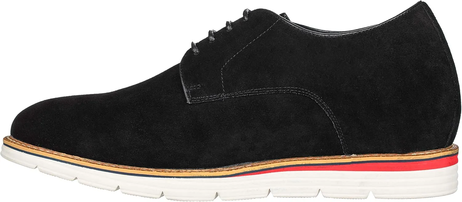 CALTO Men's Invisible Height Increasing Elevator Shoes - Black Nubuck Leather Lace-up Casual Derby - 3.2 Inches Taller - Y4222 - Size 12 D(M) US