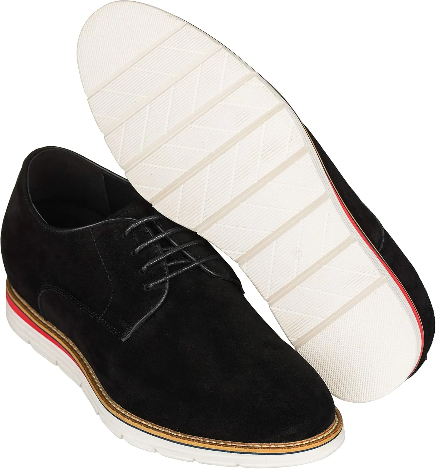 CALTO Men's Invisible Height Increasing Elevator Shoes - Black Nubuck Leather Lace-up Casual Derby - 3.2 Inches Taller - Y4222 - Size 12 D(M) US