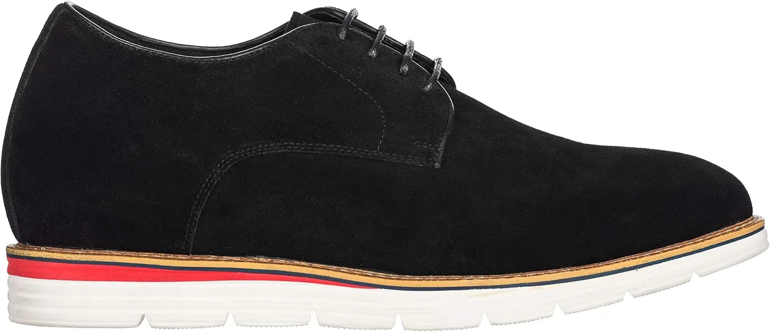 CALTO Men's Invisible Height Increasing Elevator Shoes - Black Nubuck Leather Lace-up Casual Derby - 3.2 Inches Taller - Y4222 - Size 12 D(M) US