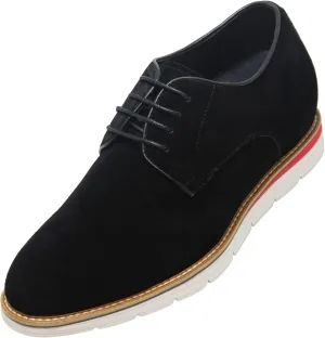 CALTO Men's Invisible Height Increasing Elevator Shoes - Black Nubuck Leather Lace-up Casual Derby - 3.2 Inches Taller - Y4222 - Size 12 D(M) US