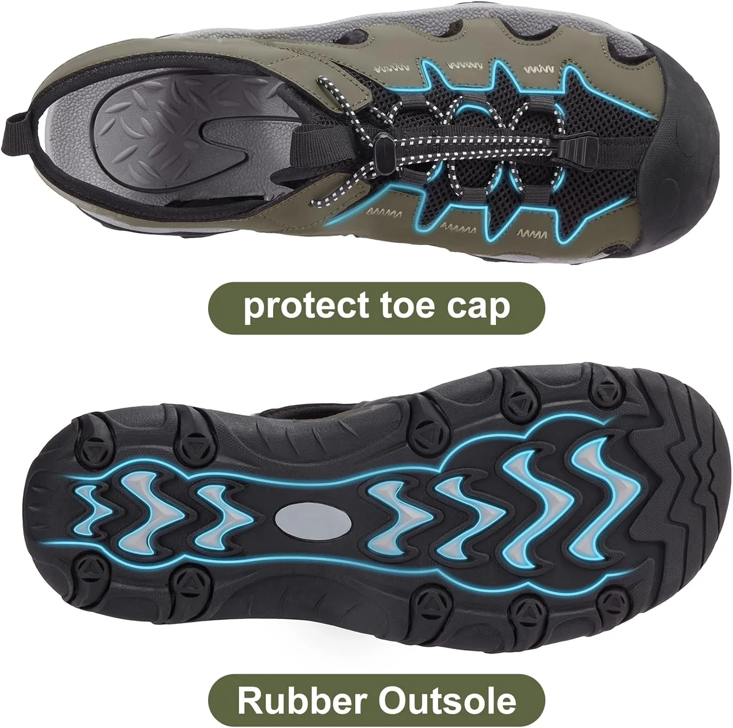 CAMEL CROWN Men's Hiking Sandals Anti-Slipping Athletic Water Shoes with Arch Support Closed Toe Outdoor Summer Camping Sandal for Beach
