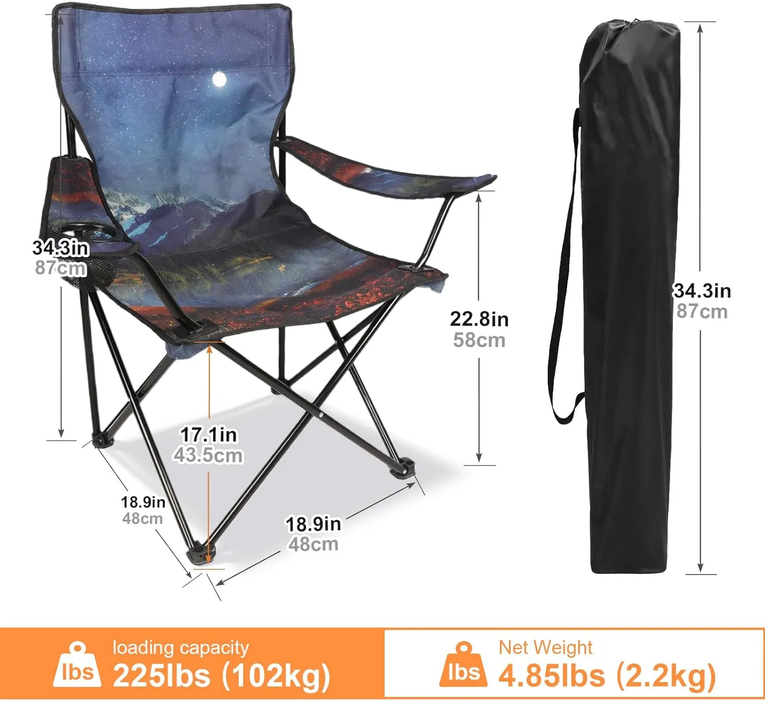Camping Chair Portable Camp Chair, Folding Lawn Chair with Cup Holder for Outdoor Camping, Hiking, Travel, Patio, Beach, Picnics