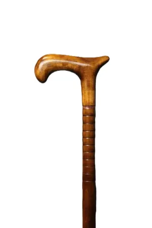 Carved Wooden Walking Stick - Premium Derby Walking Cane With Ergonomic Palm Grip Handle - 36" Brown Designer Handmade Engraved Elegant Carved Canes For Men Women Comfortable Best Gift Idea
