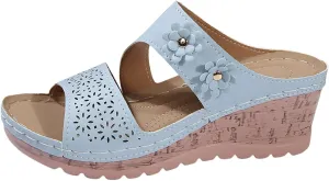Casual Sandals for Women Comfortable Open Toe One Band Dressy Flats Sandals Summer Lightweight Ankle Strap Walking Shoes Fashion Hollow Out Slip On Chunky Heel Slippers