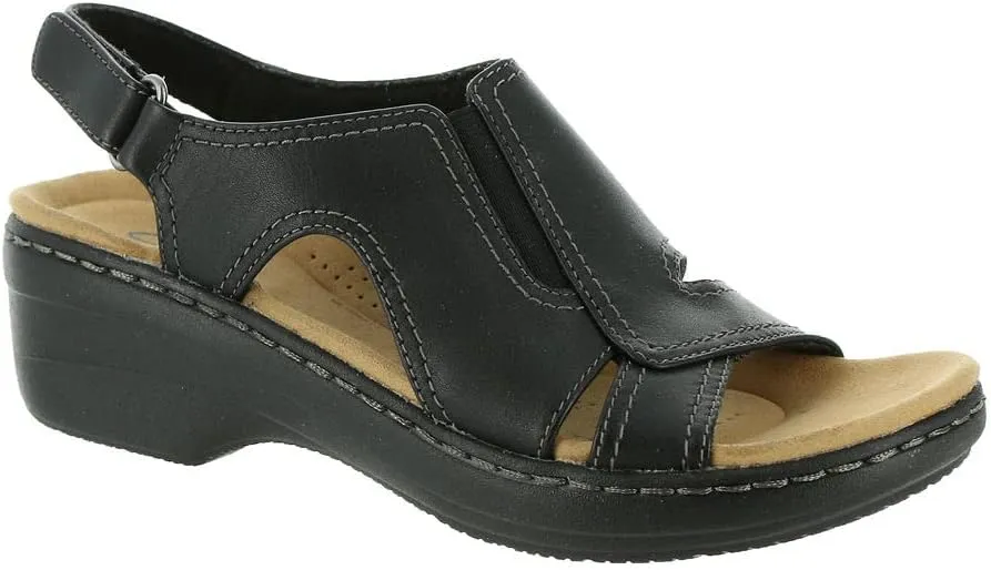 Clarks womens Airabell Mid Wedge Sandal, Black Leather, 12 US