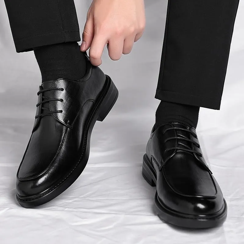 Classic Men's Leather Dress Shoes Mens Casual Work Office Business Oxford Shoes Retro Comfortable Non-Slip Softsole Walking Derby Shoes