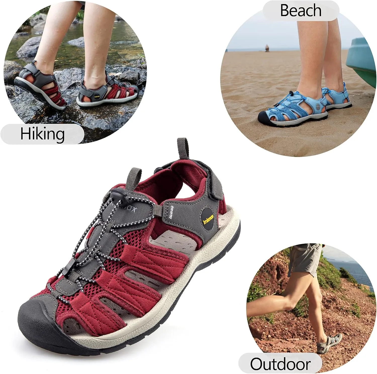 Closed Toe Hiking Sandals for Women Sport Sneaker Sandal Outdoor Red Female Lace-up Water Shoes Size 6-10