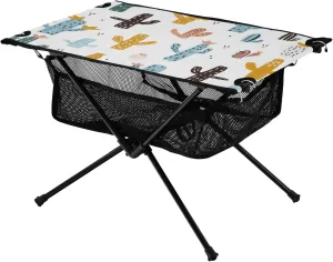 Colorful Cactus Portable Folding Camping Table, Compact Lightweight Beach Table with Carrying Bag for Outdoor Picnics, BBQs, Camp