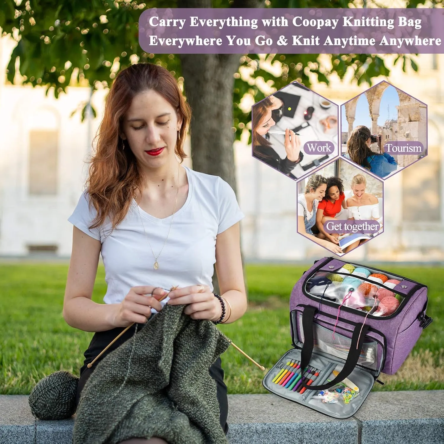 Coopay Crochet & Knitting Tote Bag - Large Organizer for Yarn, Hooks, Needles & Craft Tools