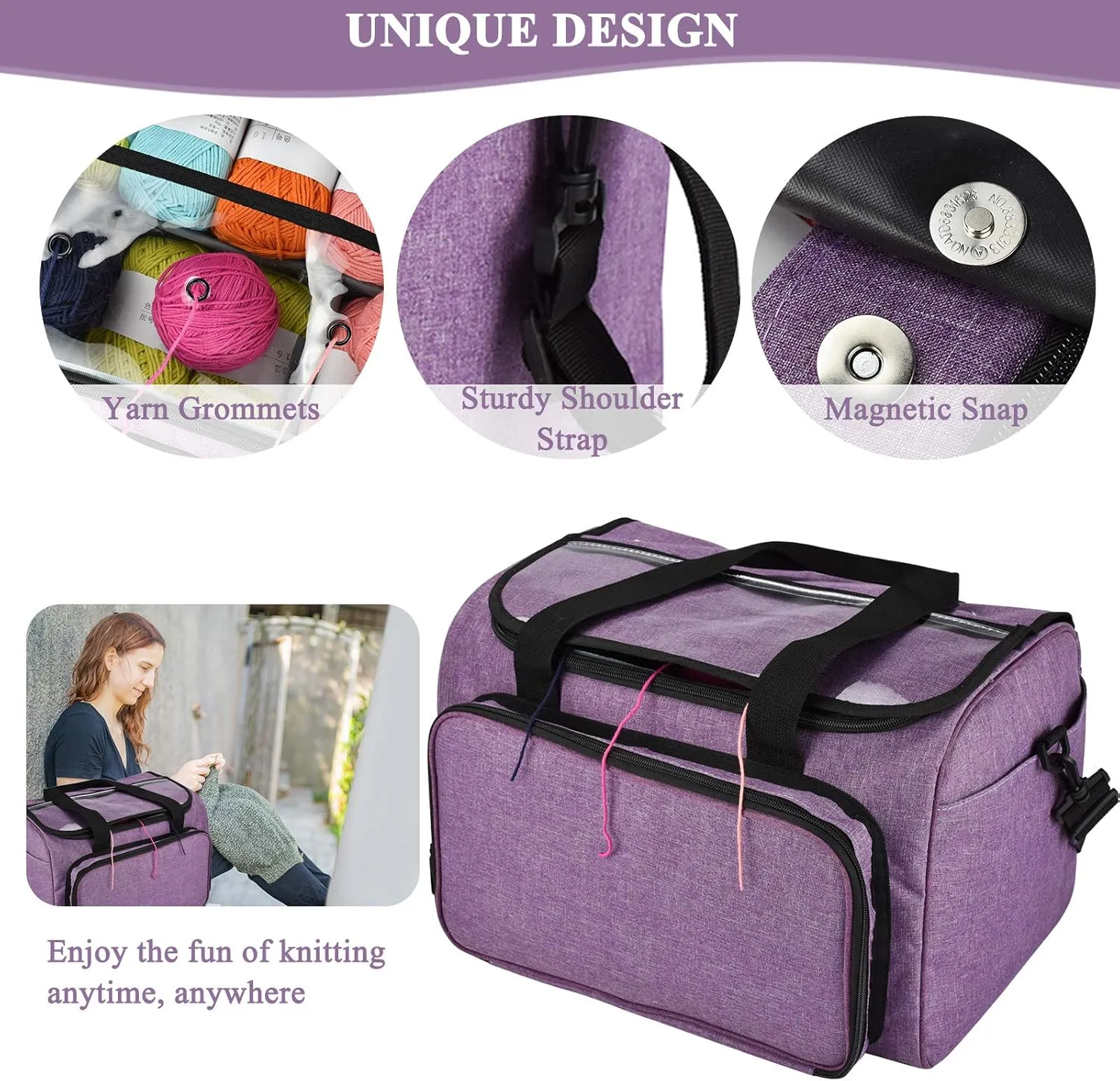 Coopay Crochet & Knitting Tote Bag - Large Organizer for Yarn, Hooks, Needles & Craft Tools