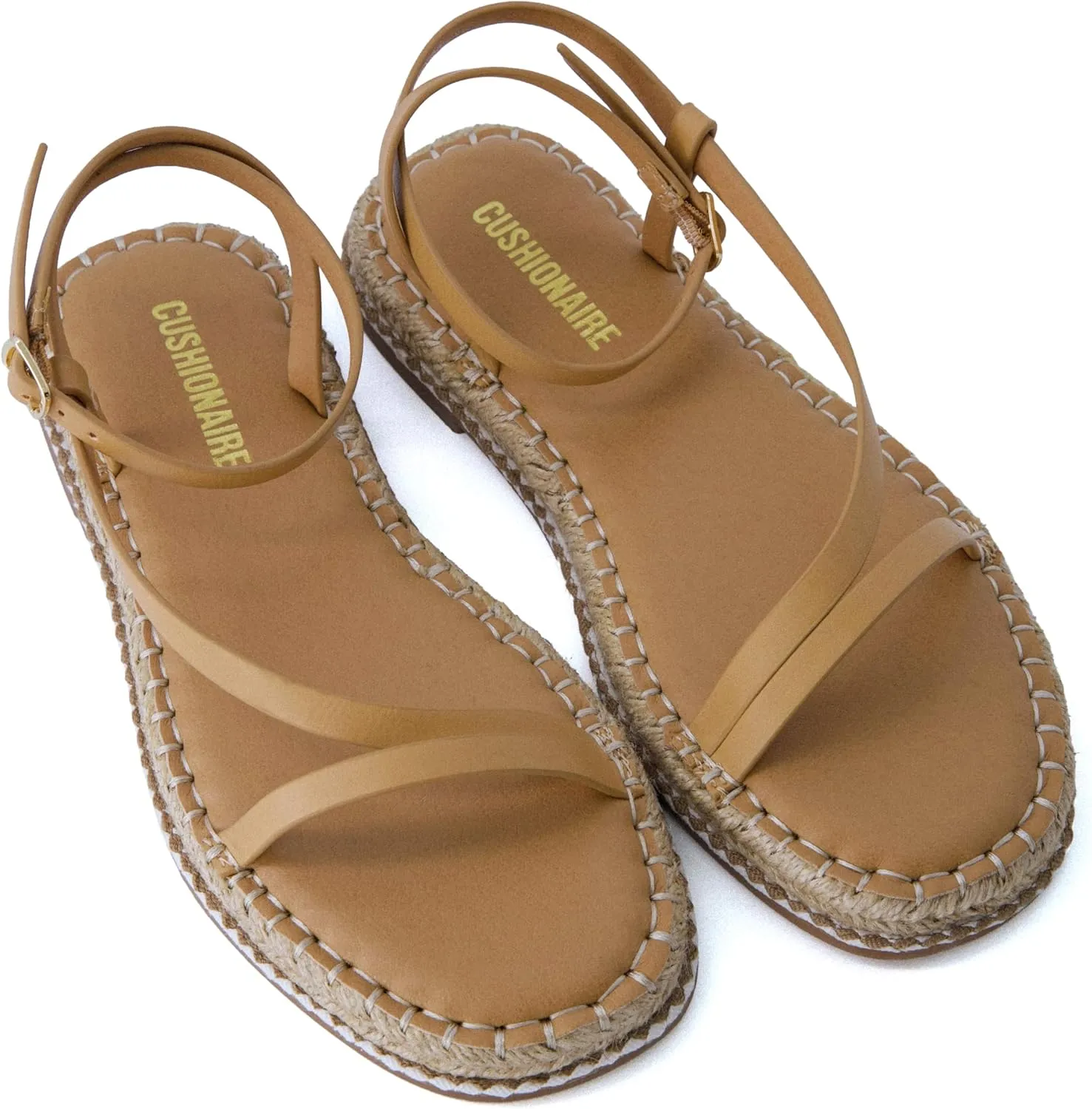 CUSHIONAIRE Bombay Women’s Espadrille Ankle-Strap Sandals with Jute-Wrapped Platform & Memory Foam Footbed
