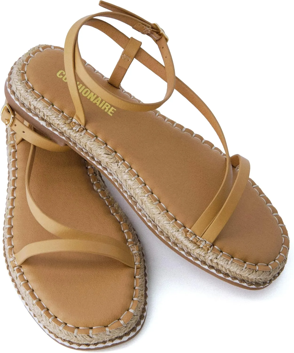 CUSHIONAIRE Bombay Women’s Espadrille Ankle-Strap Sandals with Jute-Wrapped Platform & Memory Foam Footbed