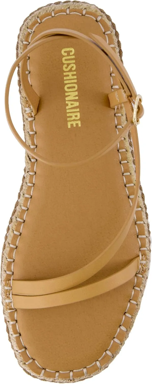 CUSHIONAIRE Bombay Women’s Espadrille Ankle-Strap Sandals with Jute-Wrapped Platform & Memory Foam Footbed