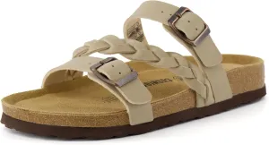 CUSHIONAIRE Women's Lizzy Cork Footbed Sandal - Comfortable, Adjustable Straps, Arch Support, Wide Widths Available, Boho Chic Summer Slides