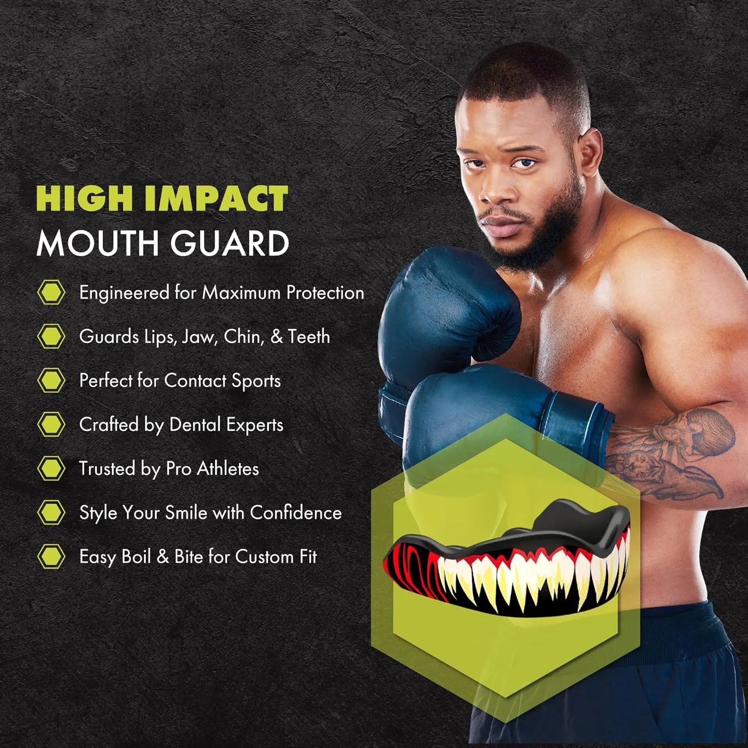 DAMAGE CONTROL High-Impact Mouth Guard – Sports Mouthguard for Boxing, Football, Hockey, Lacrosse & Basketball, Protects Teeth & Jaw, Protective Mouthpiece for Adults & Youth