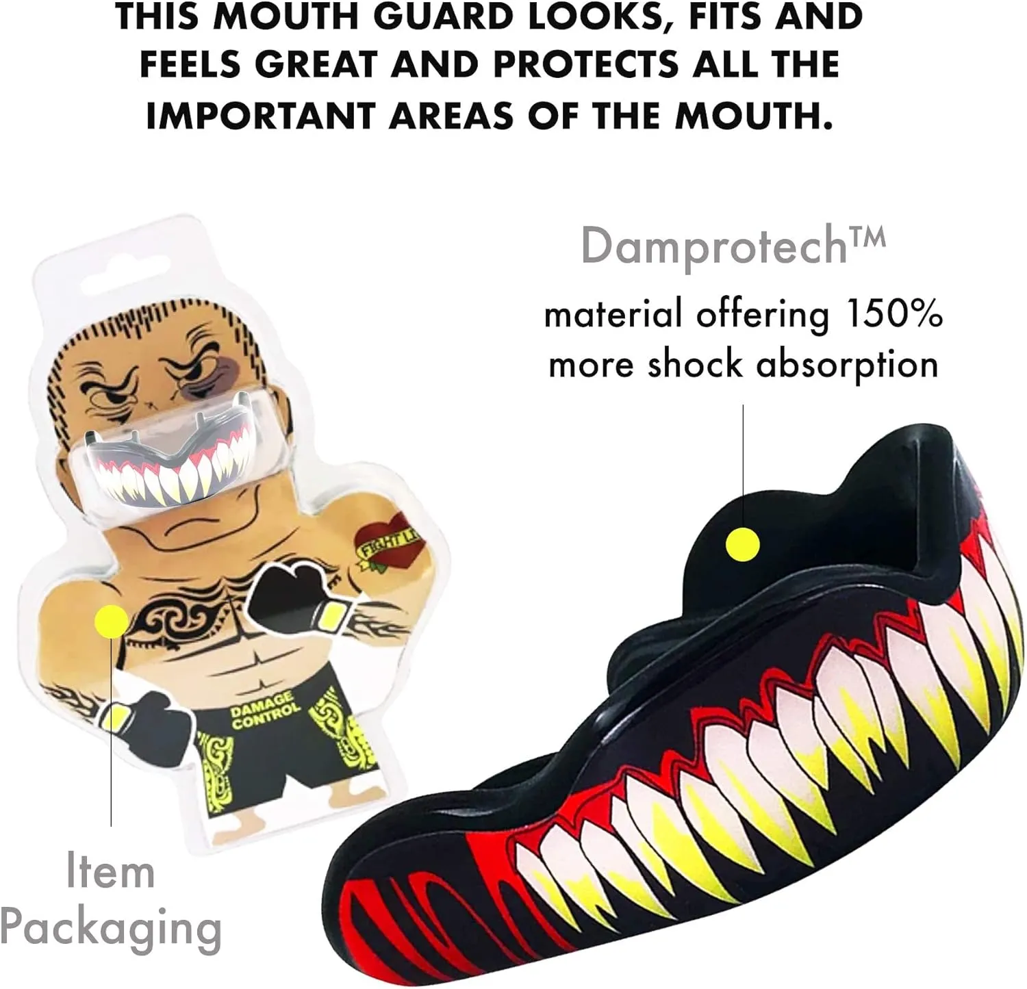 DAMAGE CONTROL High-Impact Mouth Guard – Sports Mouthguard for Boxing, Football, Hockey, Lacrosse & Basketball, Protects Teeth & Jaw, Protective Mouthpiece for Adults & Youth