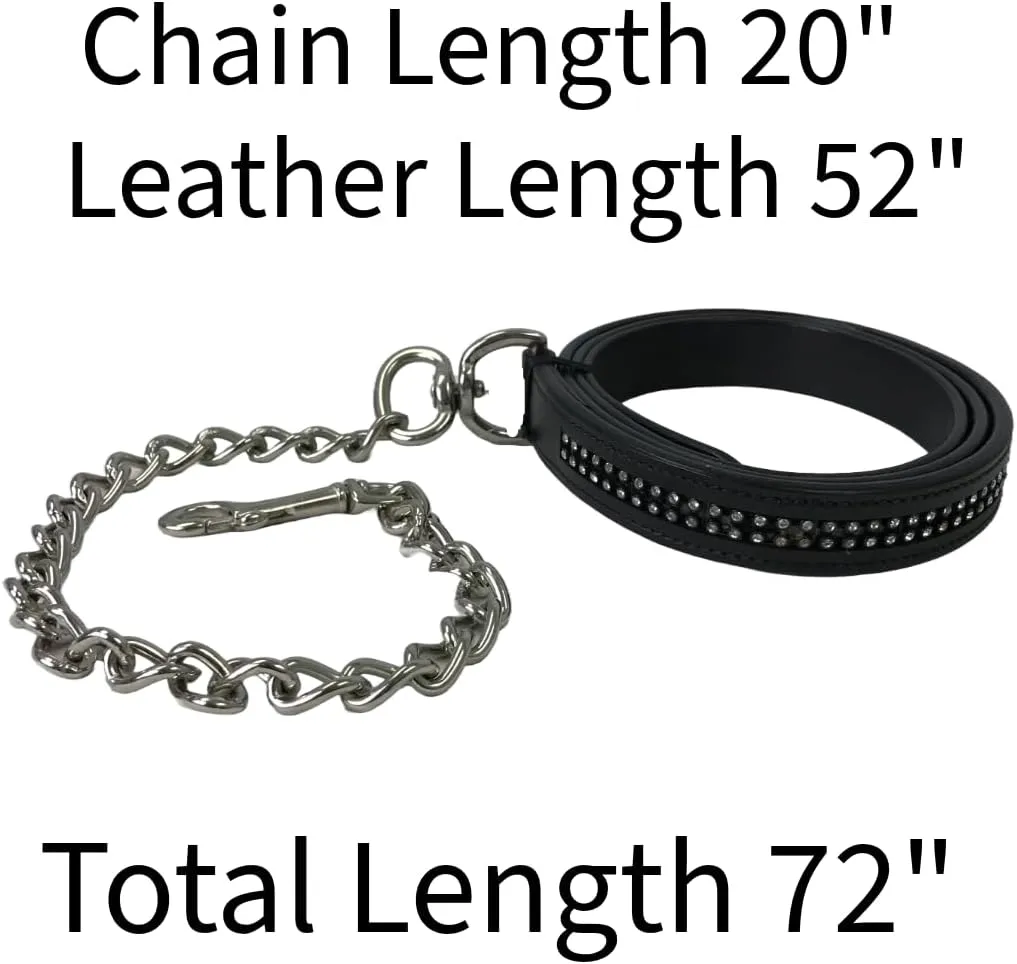 Derby Originals Multipurpose Crystal Inlay Leather Lead for Cattle, Horses, or Dogs with Chain and Swivel Snap and One-Year Limited Warranty