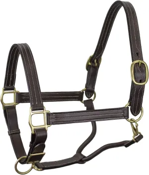 Derby Originals Triple Stitched Double Layer Premium Leather Adjustable Horse Halter with Throat Snap for Easy Taking Off