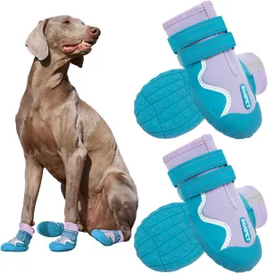 Dog Shoes, Waterproof Dog Booties Paw Protector for Hot Pavement, Snowy Day, Outdoor Walking Skip-Proof Dog Shoes Blue 3.0in L
