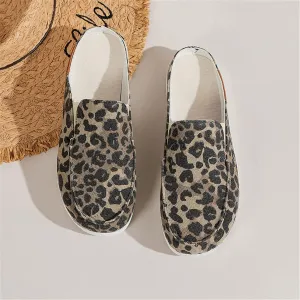 DOIX Women's Garden Clogs Sandals Casual Flats Canvas Slippers Slip on Mules Sneakers Loafer Shoes Summer Indoor Outdoor Anti-Slip Walking Shoes Memory Foam Padded,Leopard Print,US6/EU37
