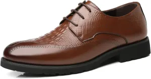 Dress Formal Shoes for Men Lace Up Crocodile Embossed Derby Shoes Brogues Burnish Round Toe Vegan Leather Non Slip Anti-Slip Rubber Sole Wedding
