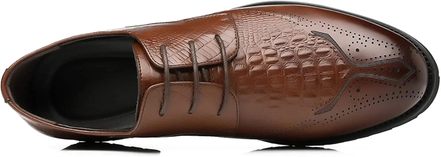 Dress Formal Shoes for Men Lace Up Crocodile Embossed Derby Shoes Brogues Burnish Round Toe Vegan Leather Non Slip Anti-Slip Rubber Sole Wedding