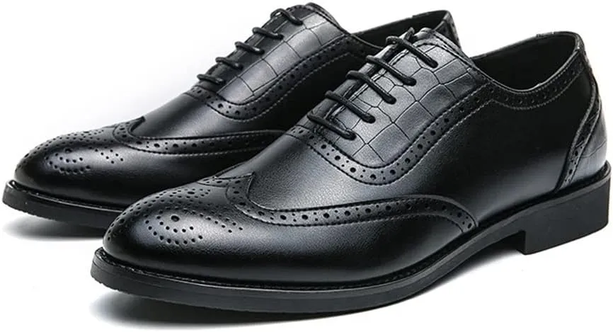 Dress Oxford for Men Lace Up Round Burnished Toe Derby Shoes Faux Leather Block Heel Non Slip Low Top Anti-Slip Party
