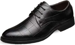 Dress Oxford for Men Lace Up Round Toe Plaid PU Leather Derby Shoes Low Top Non Slip Rubber Sole Prom