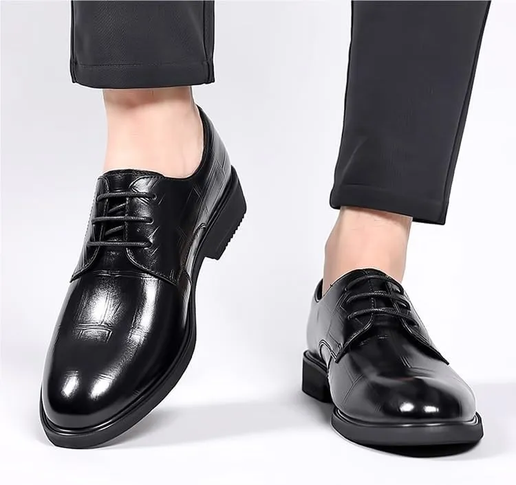 Dress Oxford Formal Shoes for Men Lace Up Round Toe Plaid Solid Color PU Leather Derby Shoes Rubber Sole Block Heel Anti-Slip Low Top Non Slip