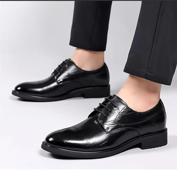 Dress Oxford Formal Shoes for Men Lace Up Round Toe Plaid Solid Color PU Leather Derby Shoes Rubber Sole Block Heel Anti-Slip Low Top Non Slip