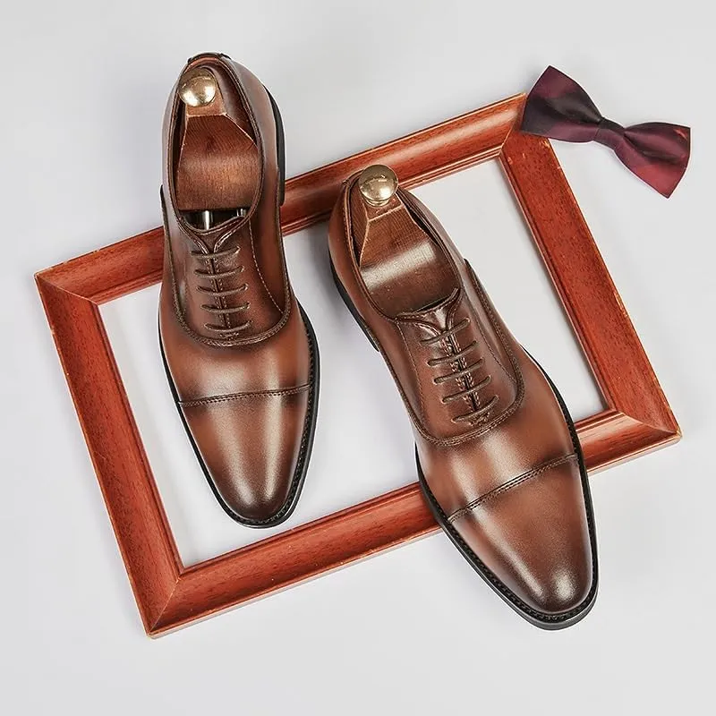 Dress Oxford Formal Shoes for Men's Lace Up Uniform Brogue Calfskin Leather Business Non Slip Anti-Slip Classic