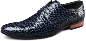 Dress Oxford Shoes for Men Lace Up Crocodile Embossed Derby Shoes Pointed Toe Vegan Leather Non Slip Low Top Anti-Slip Rubber Sole Wedding(Blue,10)