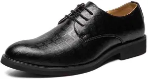 Dress Oxford Shoes for Men Lace Up Pointed Burnished Toe Plaid Print Vegan Leather Derby Shoes Rubber Sole Anti-Slip Non Slip Block Heel Wedding
